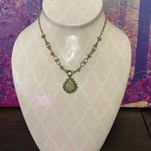 Green and Silver Teardrop Pendant Necklace - Handmade from Thailand